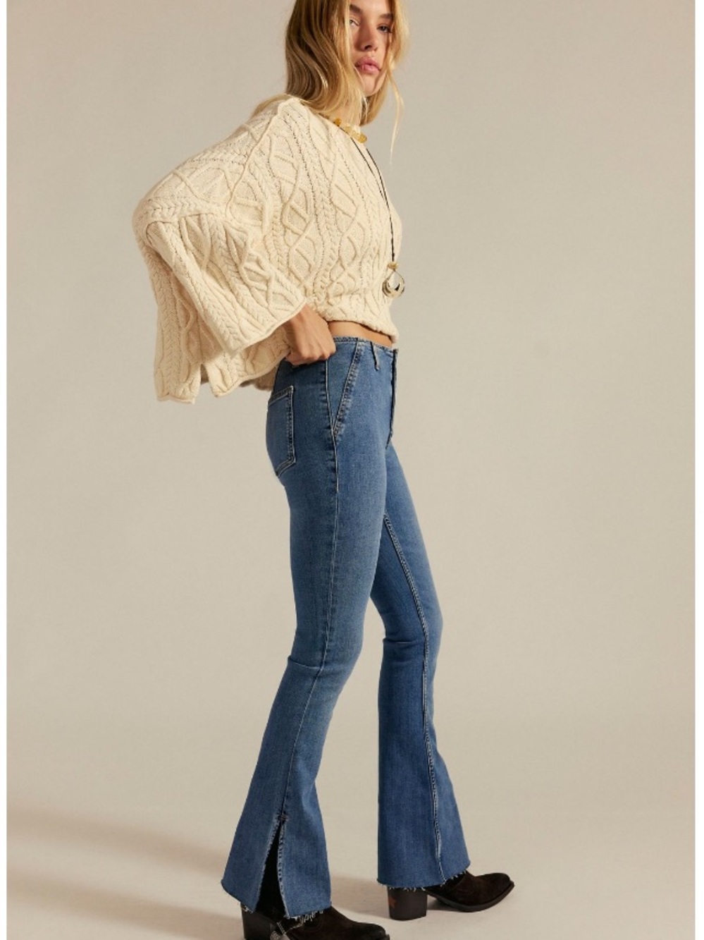 Free People We The Free Level Up Split Slim Flare Jeans NWT 28 S